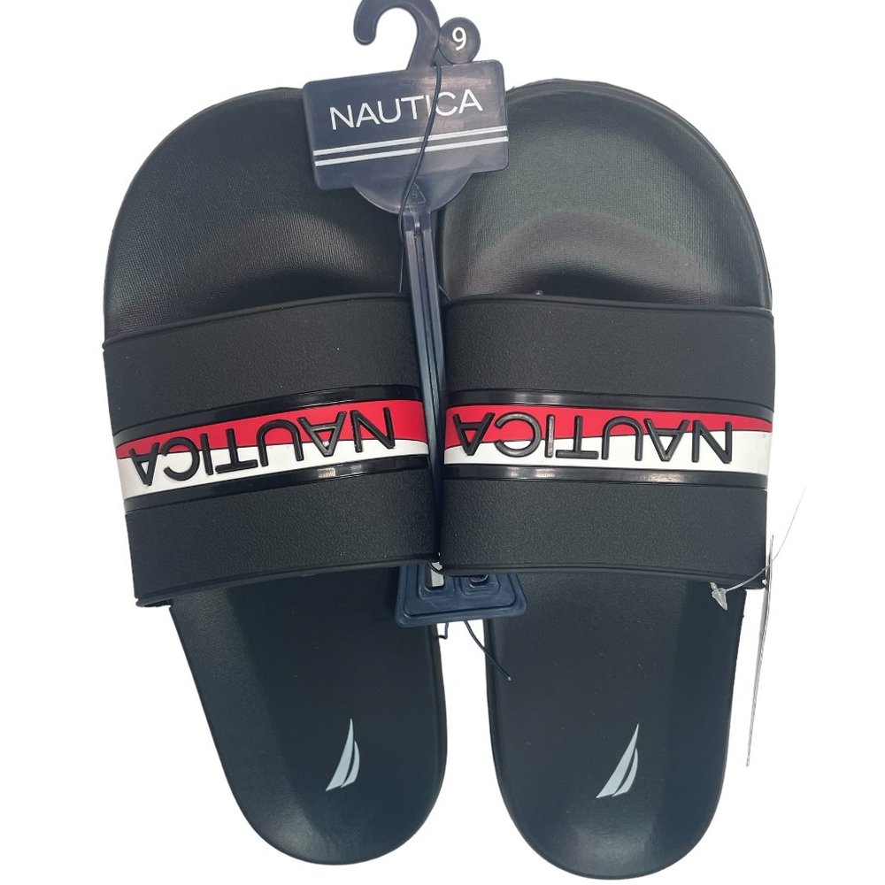 NAUTICA Compara Size 9 Black, Red & White with Logo Men's Comfort Slide Sandals